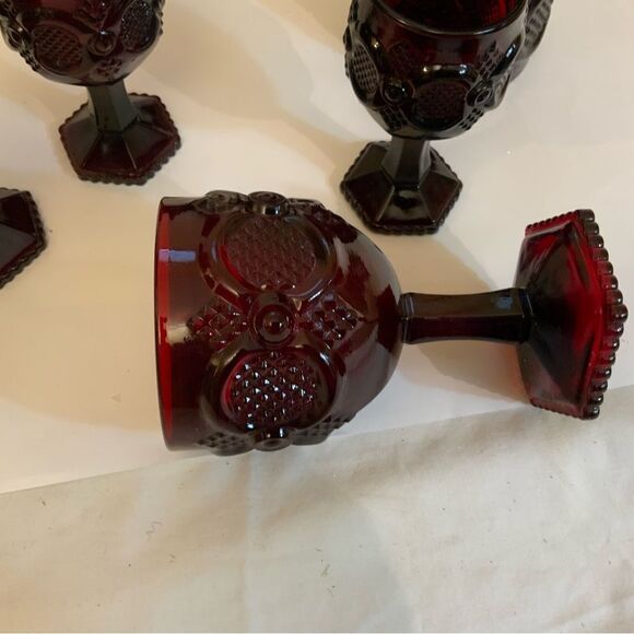 Vintage Avon Cape Cod 1876 Ruby Red Footed Cordial Glasses Goblets Set of 8 A1 - Picture 3 of 10